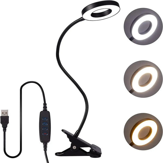 48 LEDs Desk Lamp Clip USB Book Light Bedside 360° Flexible Eye Protection Gooseneck Reading Light Brightness Adjustable 3 Leve - nleight 